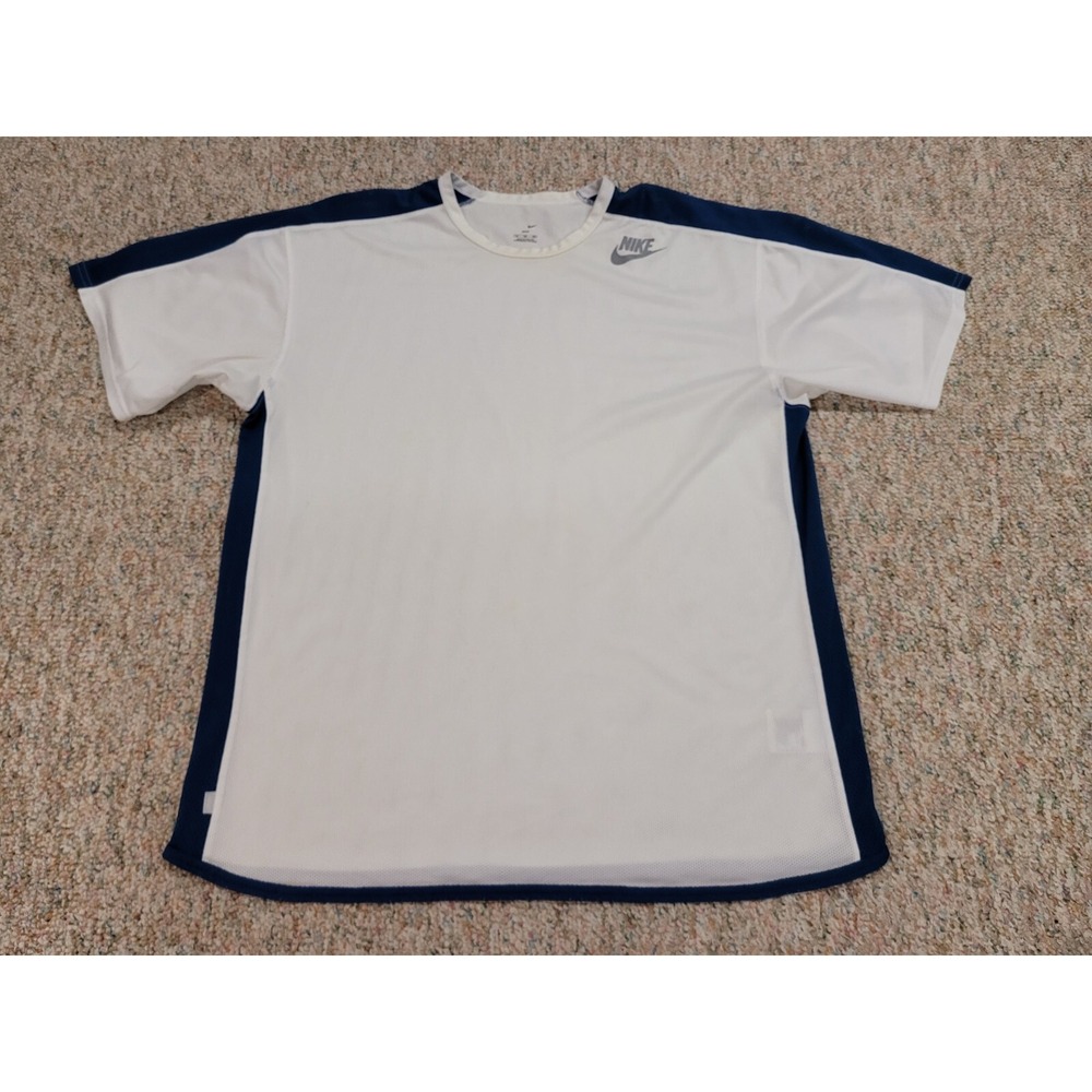 Nike Dri-Fit Mesh Training Shirt Mens XL White Blue Athletic Tee Training Gym